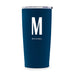 PERSONALIZED STAINLESS STEEL INSULATED NAVY BLUE TRAVEL MUG - SANS SERIF MONOGRAM PRINT