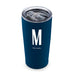 PERSONALIZED STAINLESS STEEL INSULATED NAVY BLUE TRAVEL MUG - SANS SERIF MONOGRAM PRINT