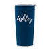 PERSONALIZED STAINLESS STEEL NAVY BLUE INSULATED TRAVEL MUG - CALLIGRAPHY PRINT