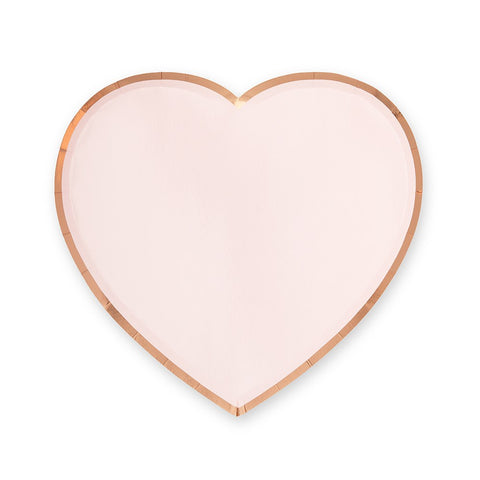 LARGE ROSE GOLD HEART DISPOSABLE PAPER PARTY PLATES (8/pkg)