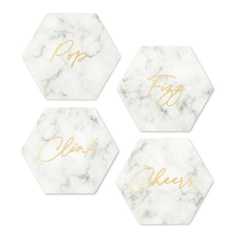 HEXAGONAL PAPER DRINK COASTERS - GEO MARBLE (set of 12)
