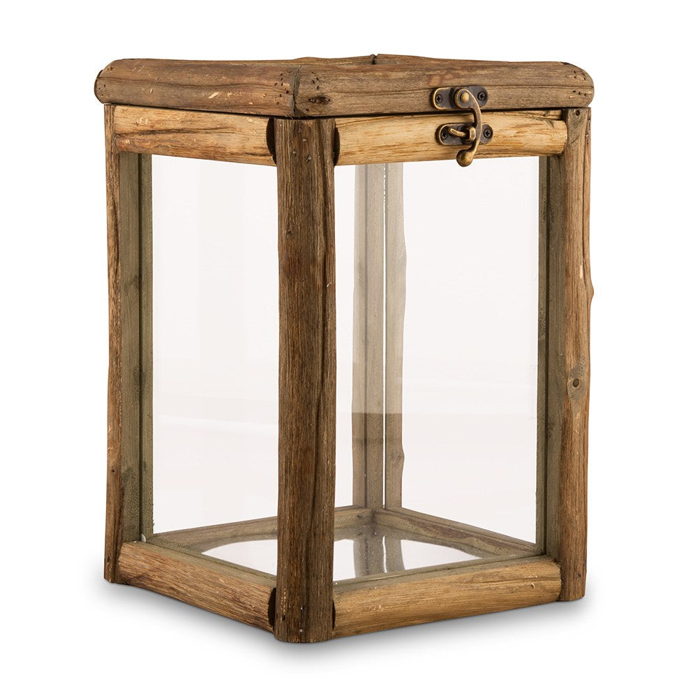 RUSTIC WOOD & GLASS BOX WITH HINGED LID