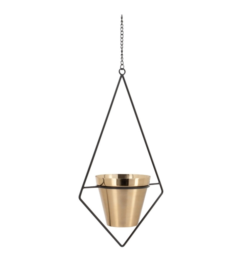 Diamond Frame 4.5" Diameter Brushed Gold Hanging Metal Drop Pot