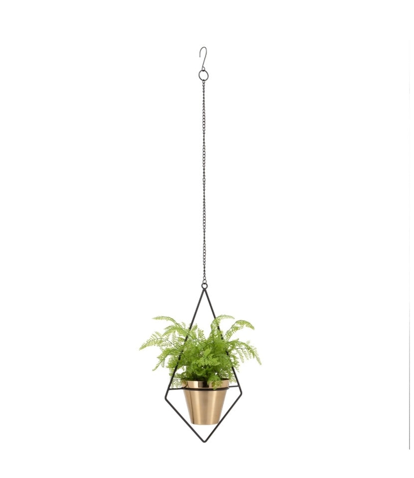 Diamond Frame 4.5" Diameter Brushed Gold Hanging Metal Drop Pot