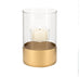 SATIN GOLD BASE GLASS CYLINDER TEALIGHT HOLDER