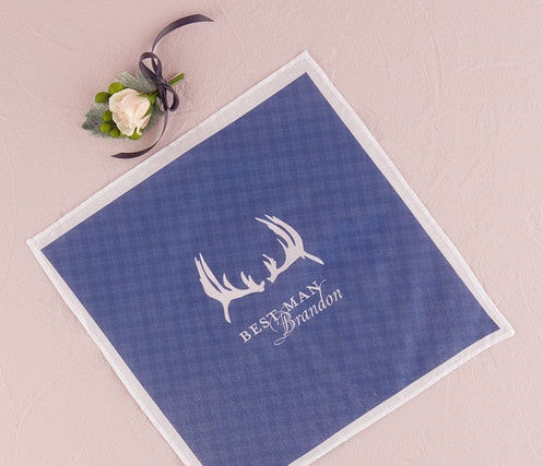 ANTLERS PLAID PERSONALIZED HANDKERCHEIF - AyaZay Wedding Shoppe