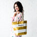 BLISS STRIPED TOTE - METALLIC GOLD AND WHITE - AyaZay Wedding Shoppe