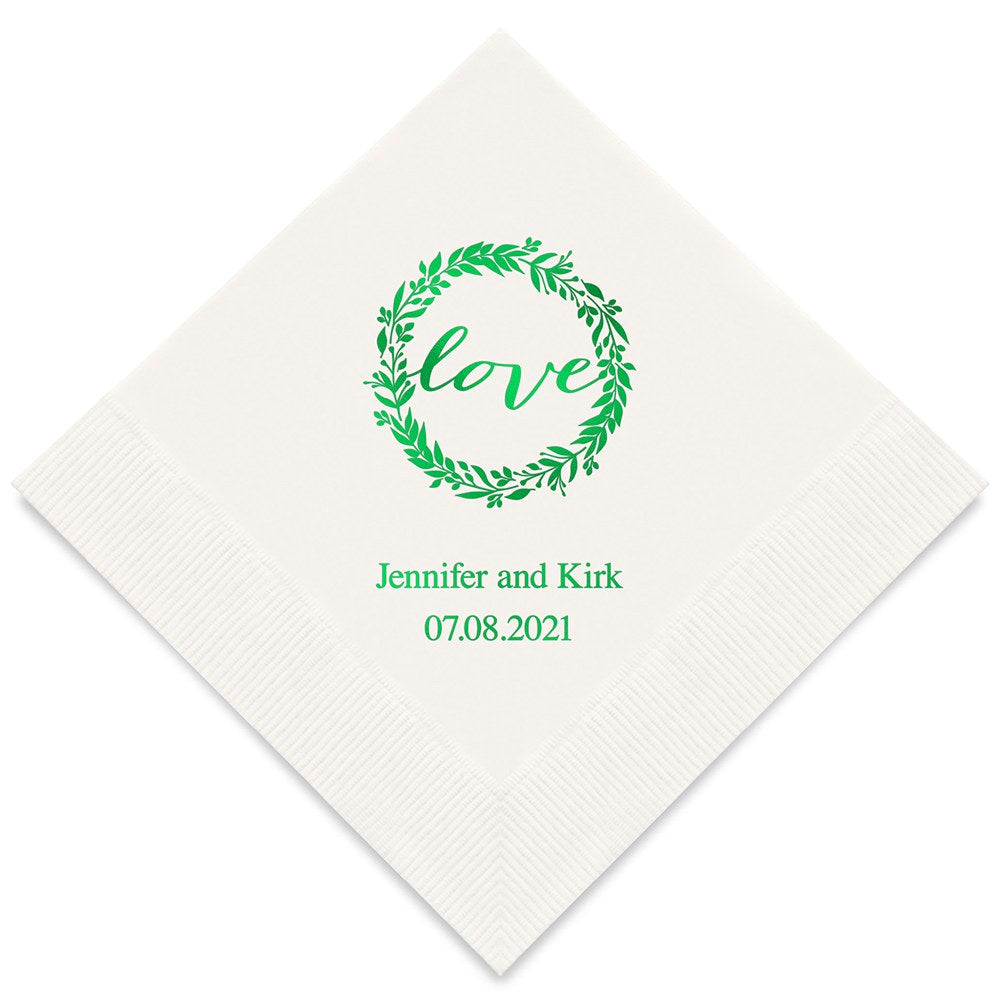 PERSONALIZED FOIL PRINTED PAPER NAPKINS - Love Wreath (50/pkg)