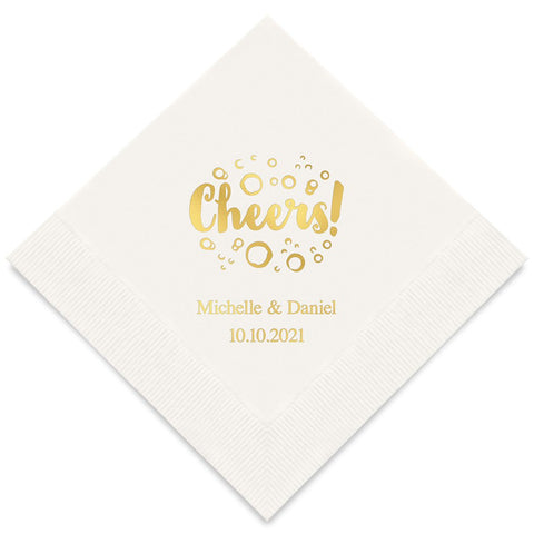 PERSONALIZED FOIL PRINTED PAPER NAPKINS - Cheers With Bubbles

(50/pkg)