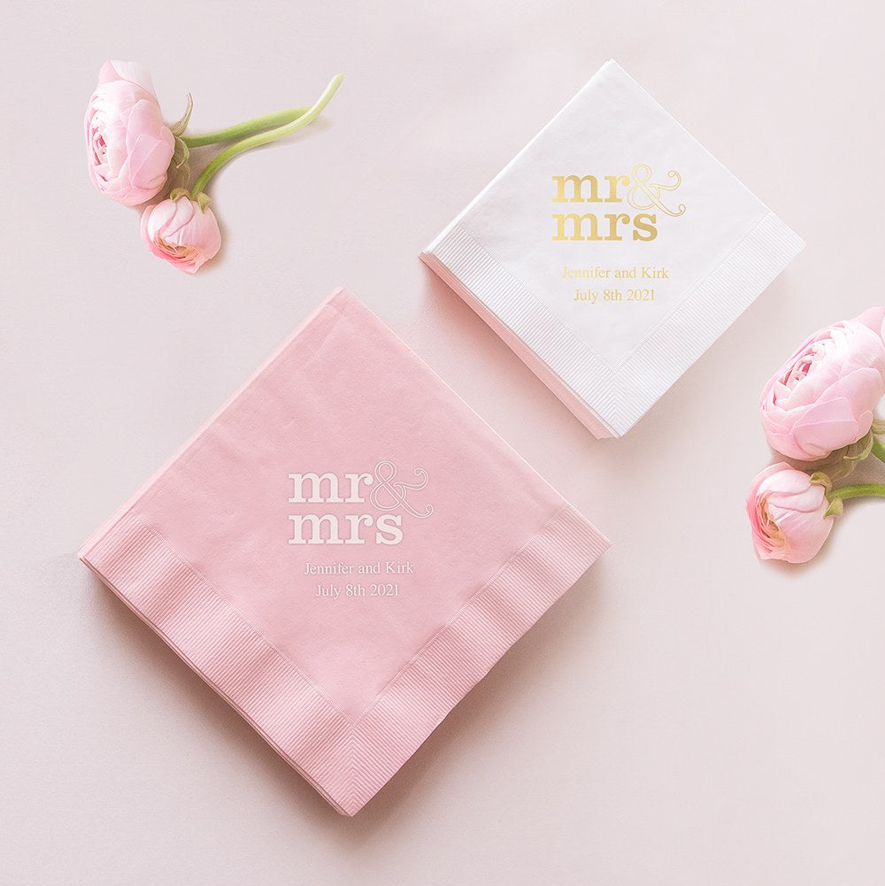 PERSONALIZED FOIL PRINTED PAPER NAPKINS - Mr & Mrs  (50/pkg)