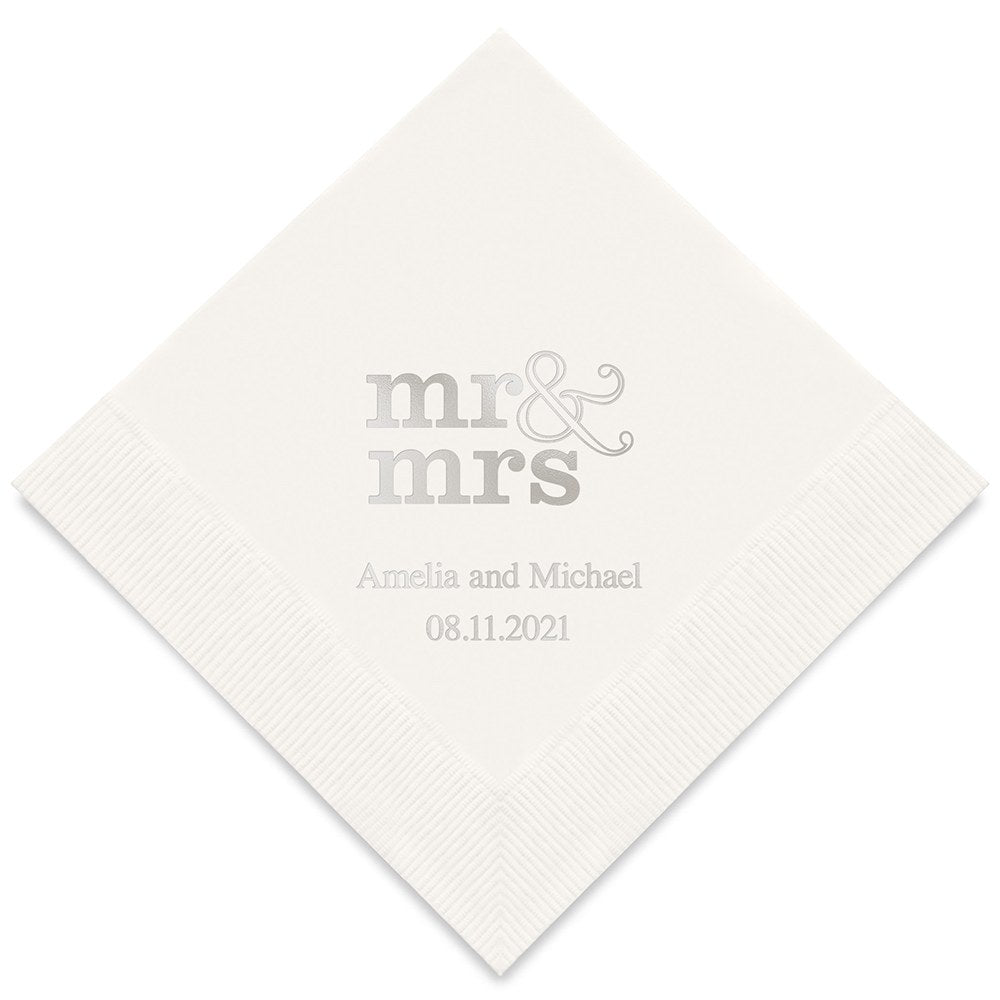 PERSONALIZED FOIL PRINTED PAPER NAPKINS - Mr & Mrs  (50/pkg)