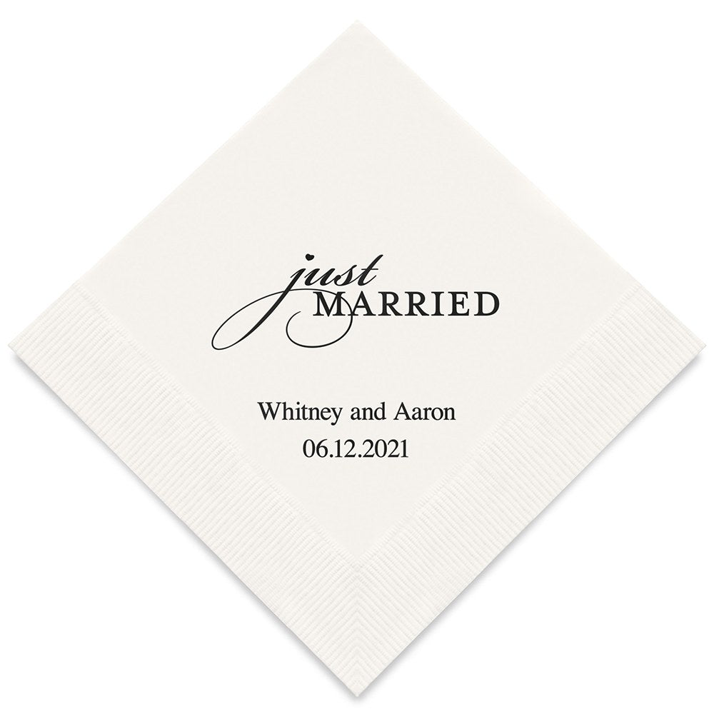 PERSONALIZED FOIL PRINTED PAPER NAPKINS - Just Married (50/pkg)