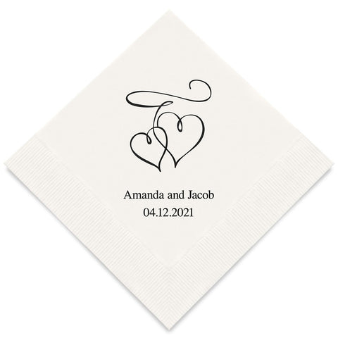 PERSONALIZED FOIL PRINTED PAPER NAPKINS - Double Hearts (50/pkg)