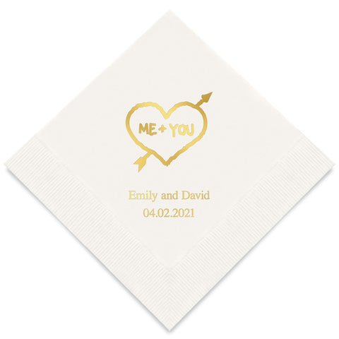 PERSONALIZED FOIL PRINTED PAPER NAPKINS - Me+You In Heart And Arrow

 (50/pkg)