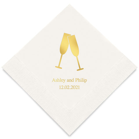 PERSONALIZED FOIL PRINTED PAPER NAPKINS - Champagne Flutes
(50/pkg)